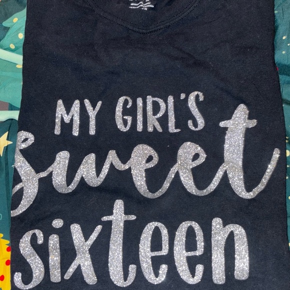Gildan Black Tee with Silver Glitter 'My Girl's Sweet Sixteen' - Picture 1 of 1